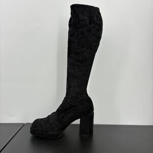 Classified Black Crushed Velvet Platform Knee High Boots Size 8